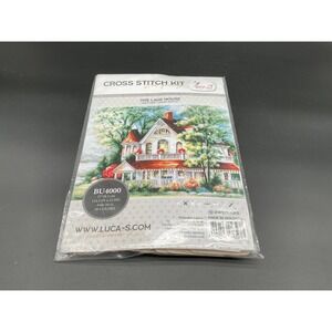 Luca-S Lake House Cross Stitch Kit 16ct Aida Zweigart Floral Cottage Scene